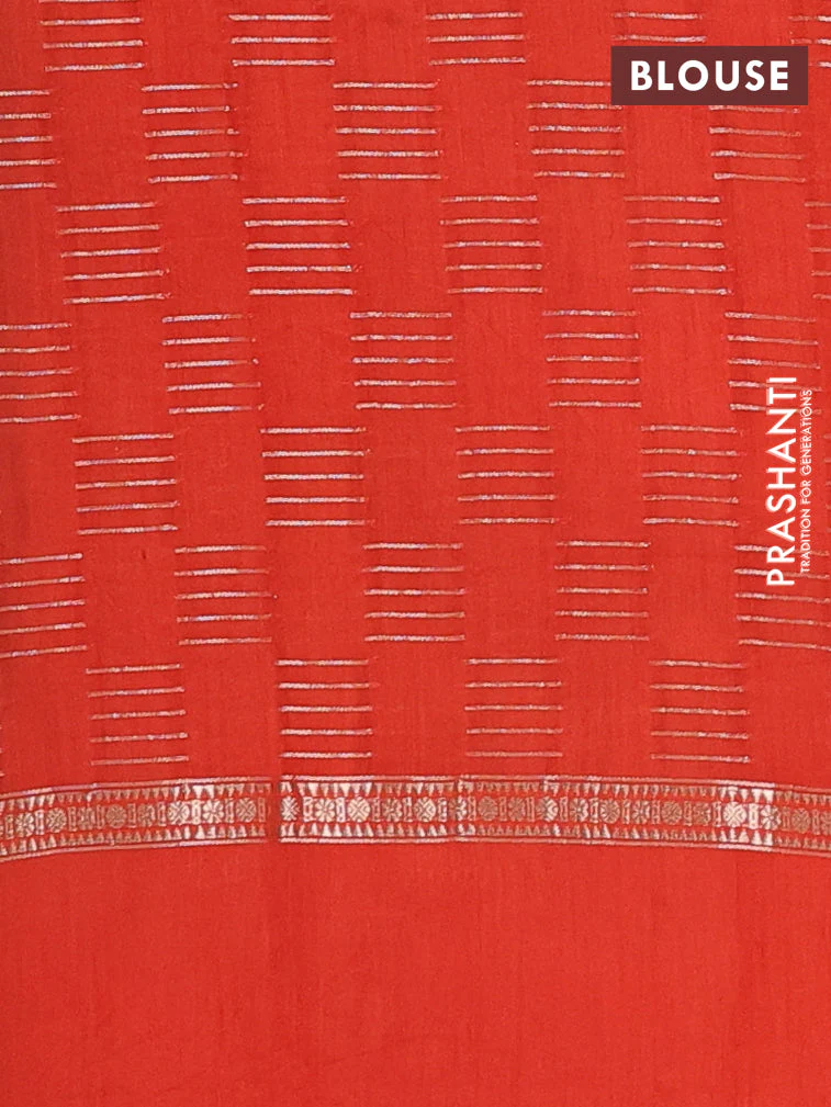 Semi chanderi saree deep maroon and rustic orange with allover zari weaves and embroidery border - Image 4