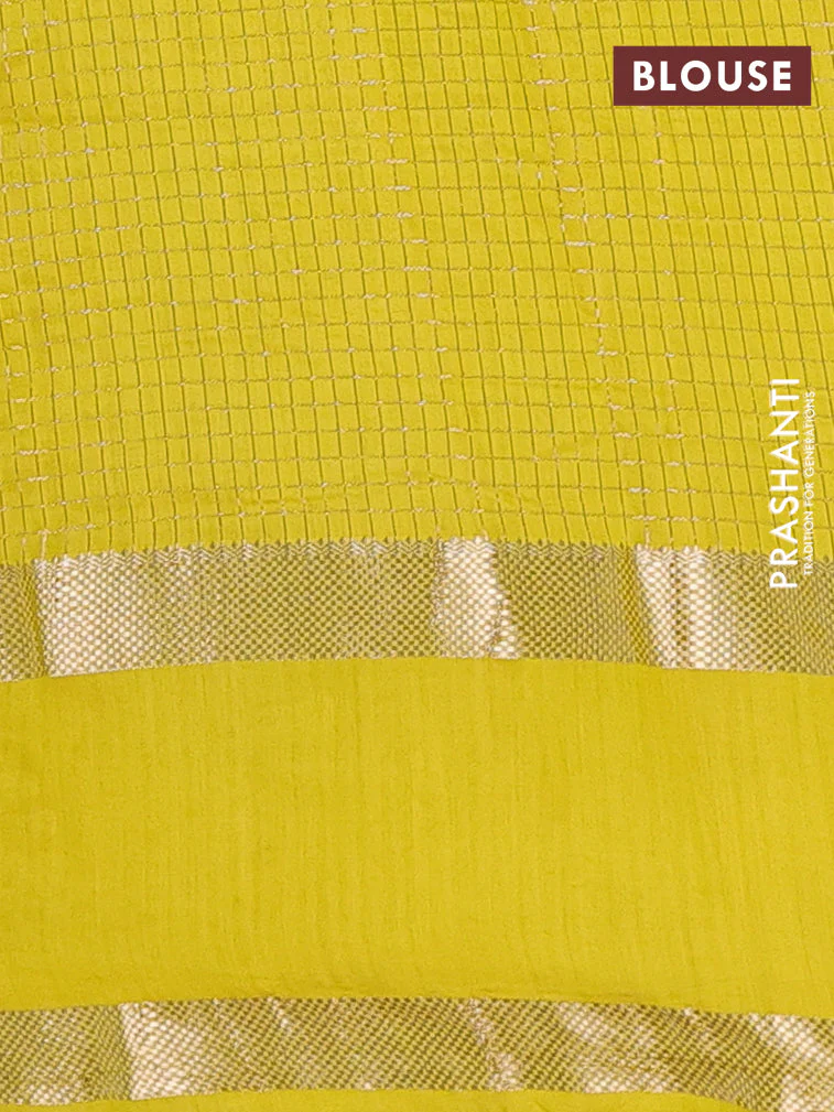 Semi chanderi saree deep maroon and yellow with allover zari woven checked pattern and embroidery zari border - Image 4
