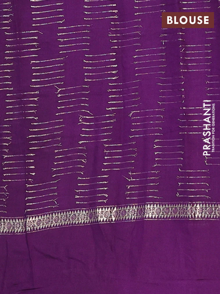Semi chanderi saree green and violet with allover zari weaves and embroidery border - Image 4