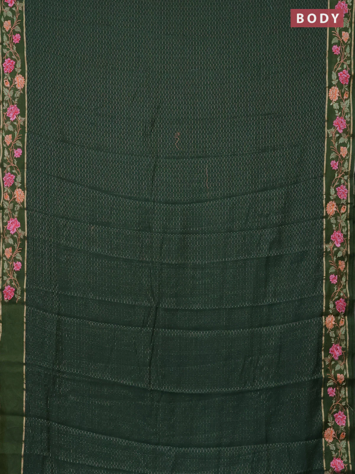 Semi chanderi saree green with allover zari weaves and floral embroidery border - Image 2