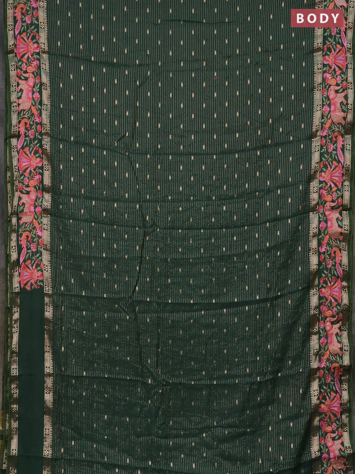 Semi chanderi saree green with allover zari weaves & buttas and embroidery border - Image 2