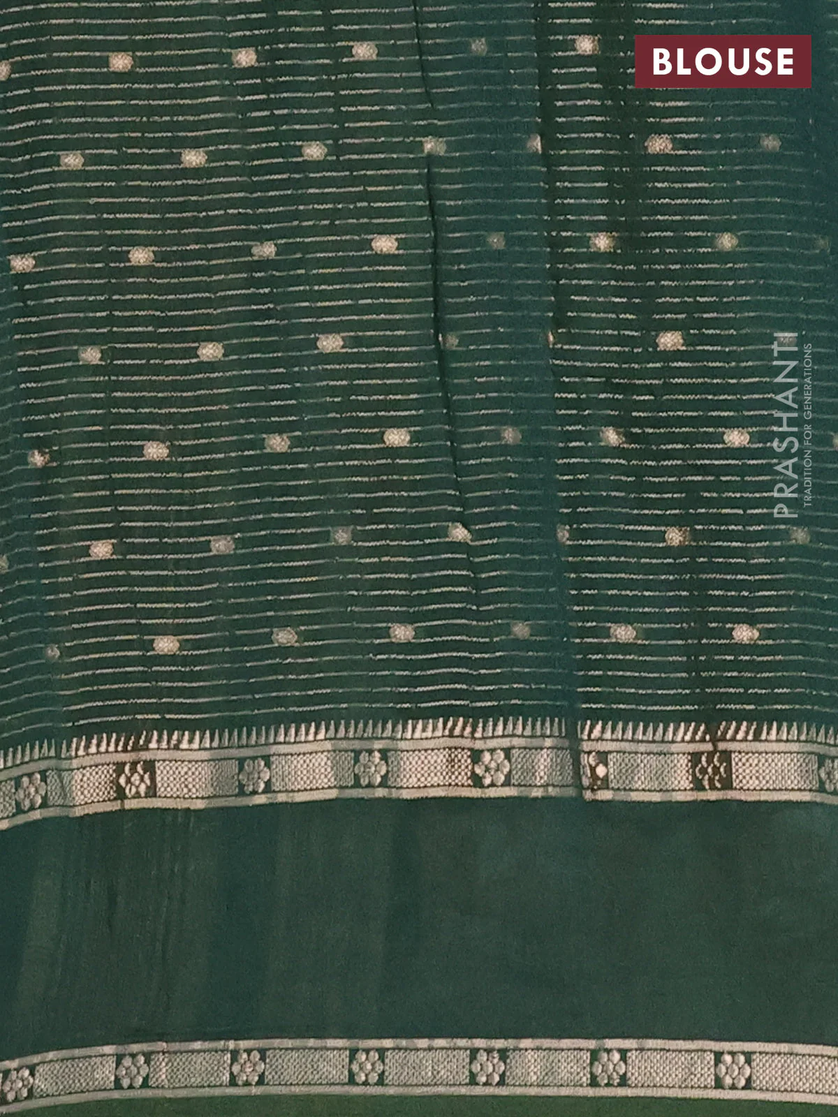 Semi chanderi saree green with allover zari weaves & buttas and embroidery border - Image 4