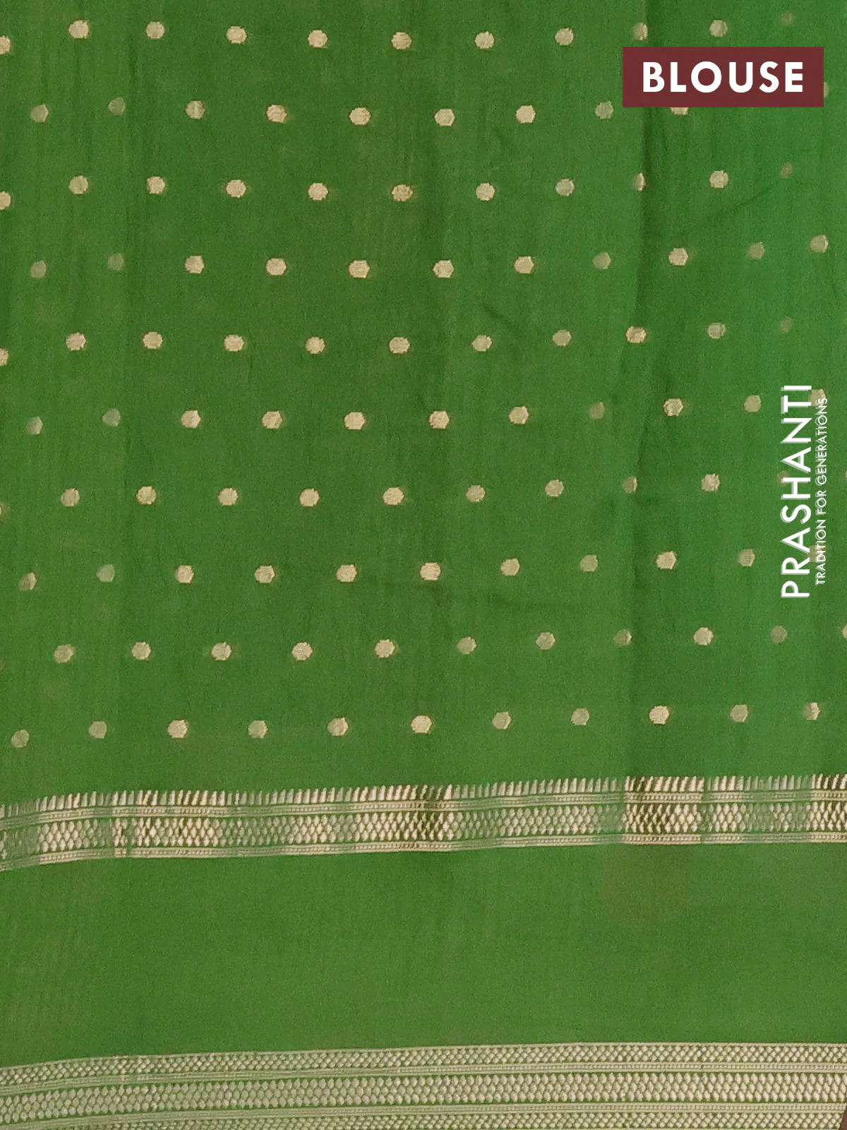 Semi chanderi saree green with zari woven buttas and floral embroidery border - Image 4
