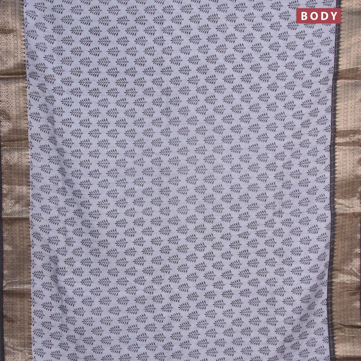 Semi chanderi saree grey and black with allover prints & zari checked pattern and zari woven border - Image 2