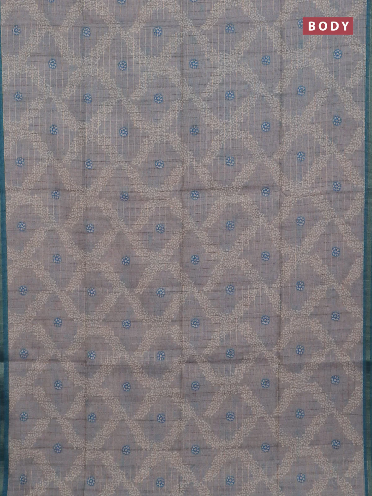 Semi chanderi saree grey and sandal with allover zari woven checked pattern & bandhani prints and printed pallu - Image 2
