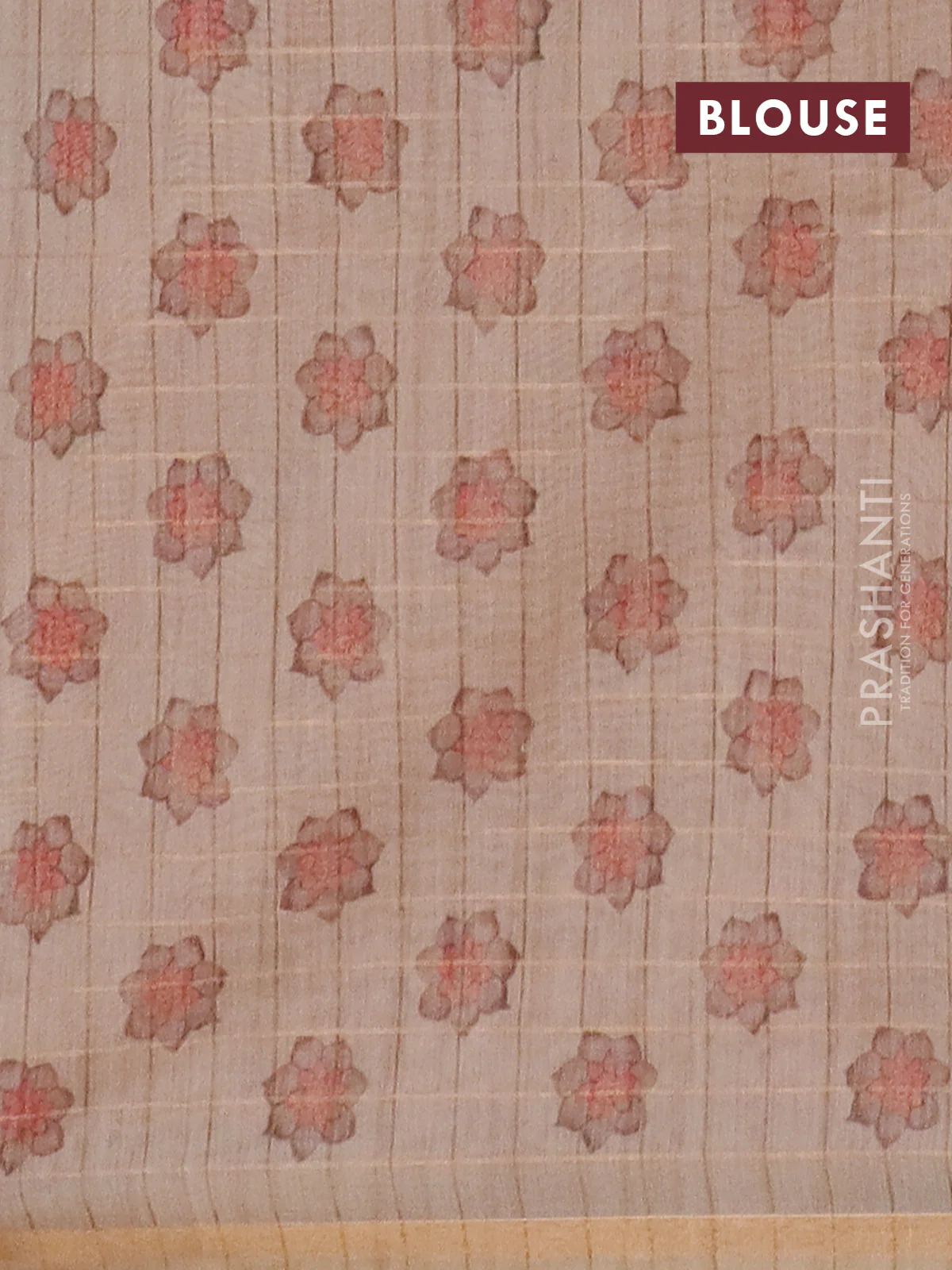 Semi chanderi saree grey and sandal with allover zari woven checked pattern & bandhani prints and printed pallu - Image 4