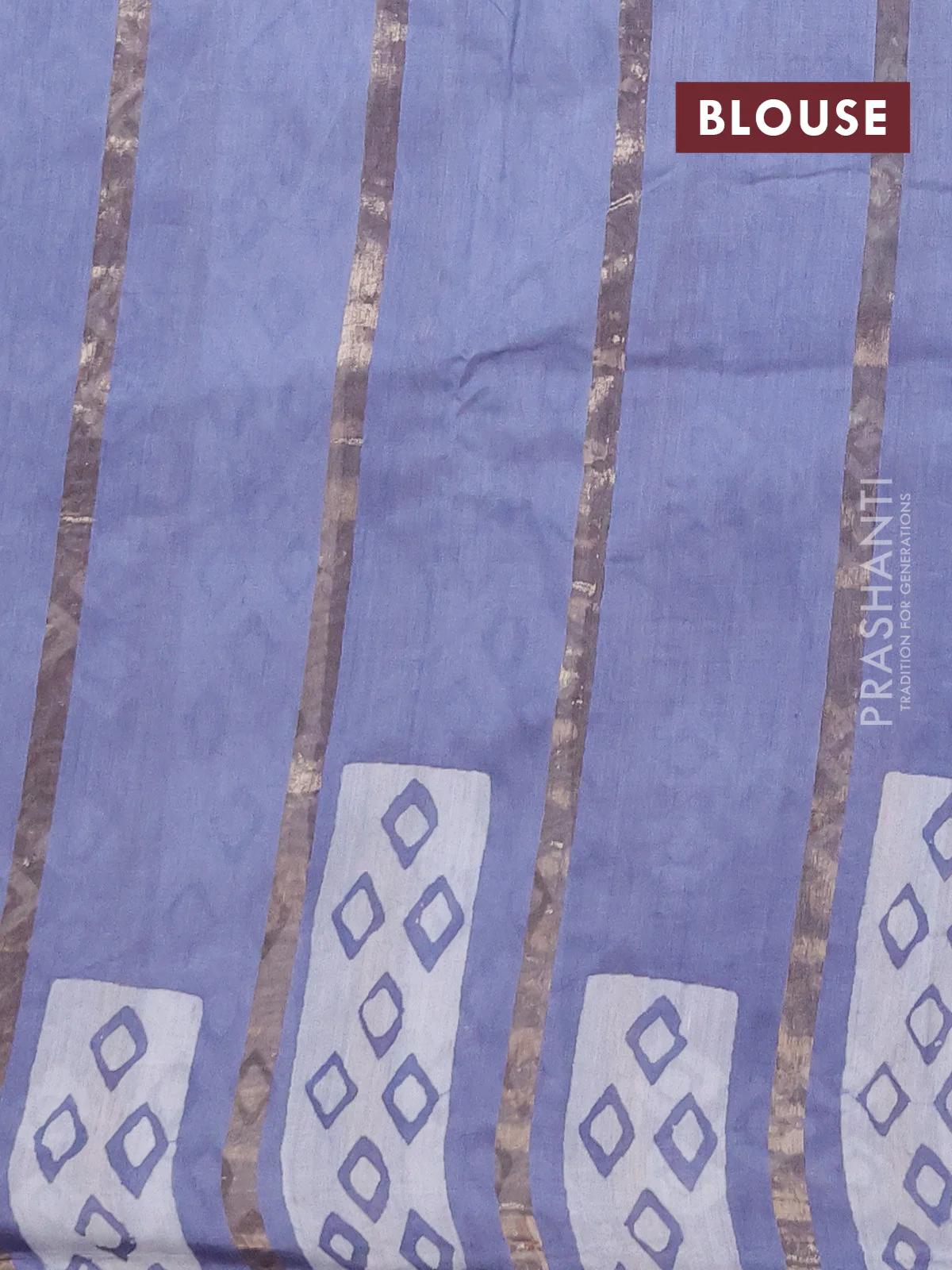 Semi chanderi saree grey with allover zari strips & batik butta prints in borderless style - Image 4