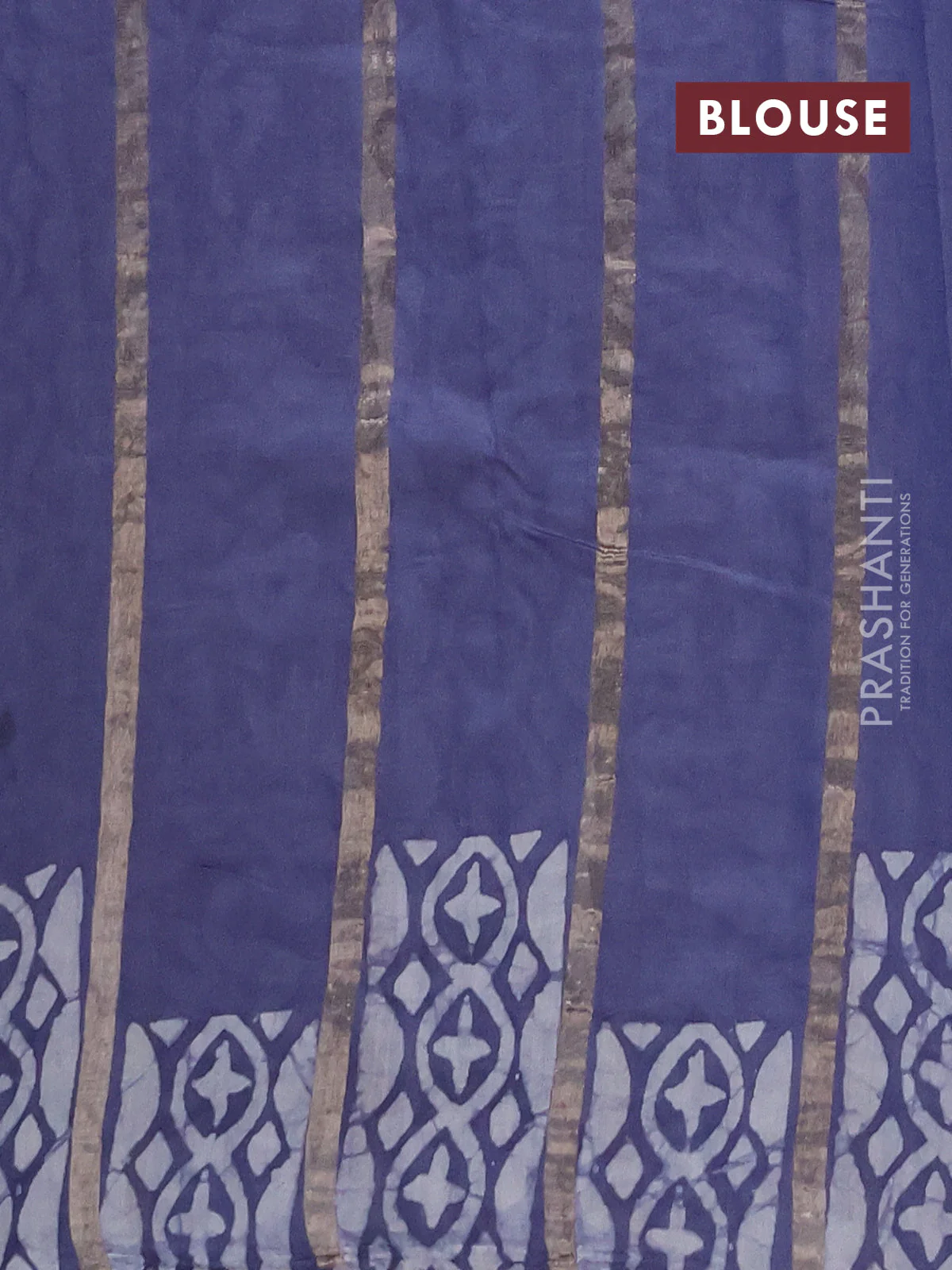 Semi chanderi saree grey with allover zari strips & batik butta prints in borderless style - Image 4