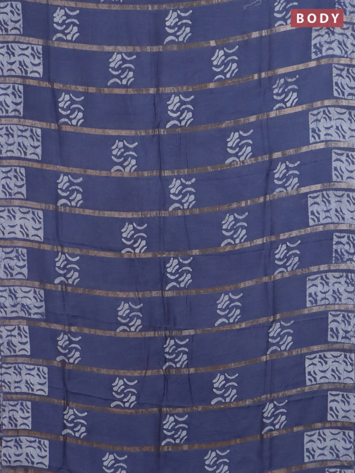 Semi chanderi saree grey with allover zari strips & batik butta prints in borderless style - Image 2