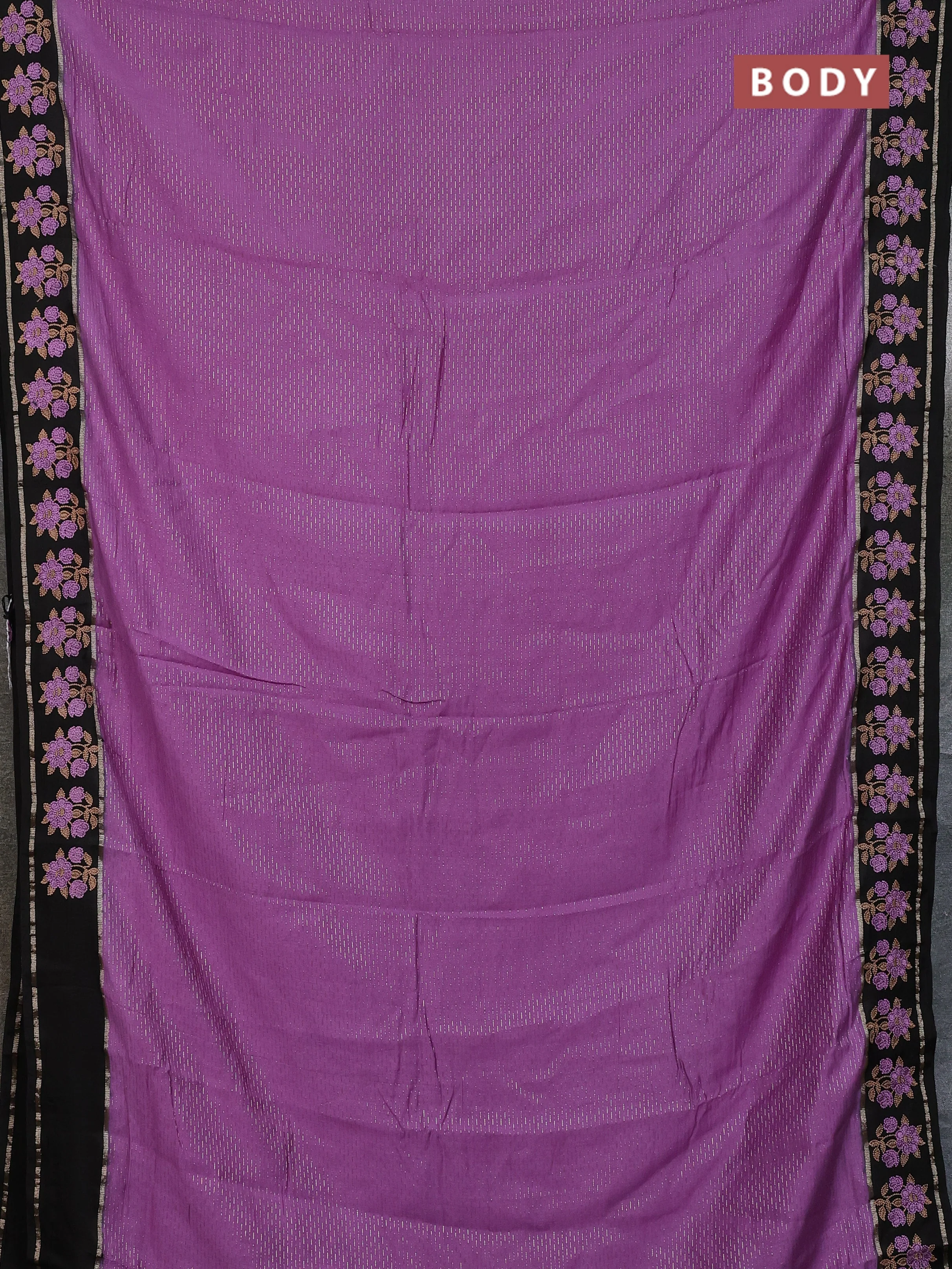 Semi chanderi saree lavender and black with allover zari weaves and embroidery zari border - Image 2