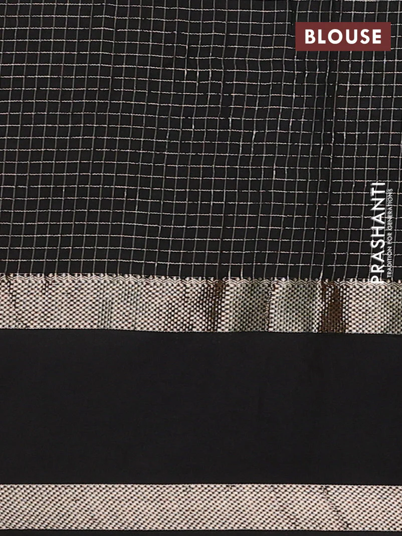 Semi chanderi saree lavender and black with allover zari woven checked pattern and embroidery zari border - Image 4