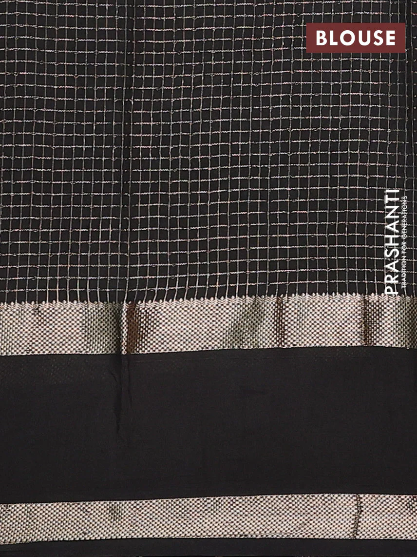 Semi chanderi saree lavender and deep coffee brown with allover zari woven checked pattern and embroidery zari border - Image 4