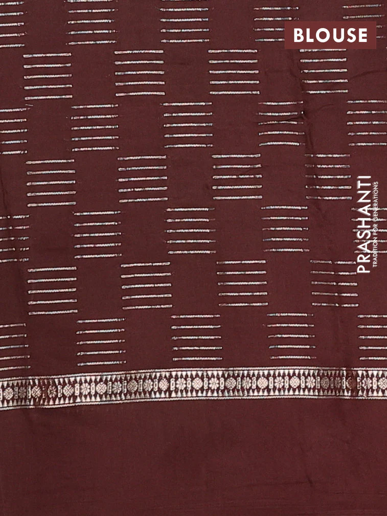 Semi chanderi saree lavender and deep maroon with allover zari weaves and embroidery border - Image 4