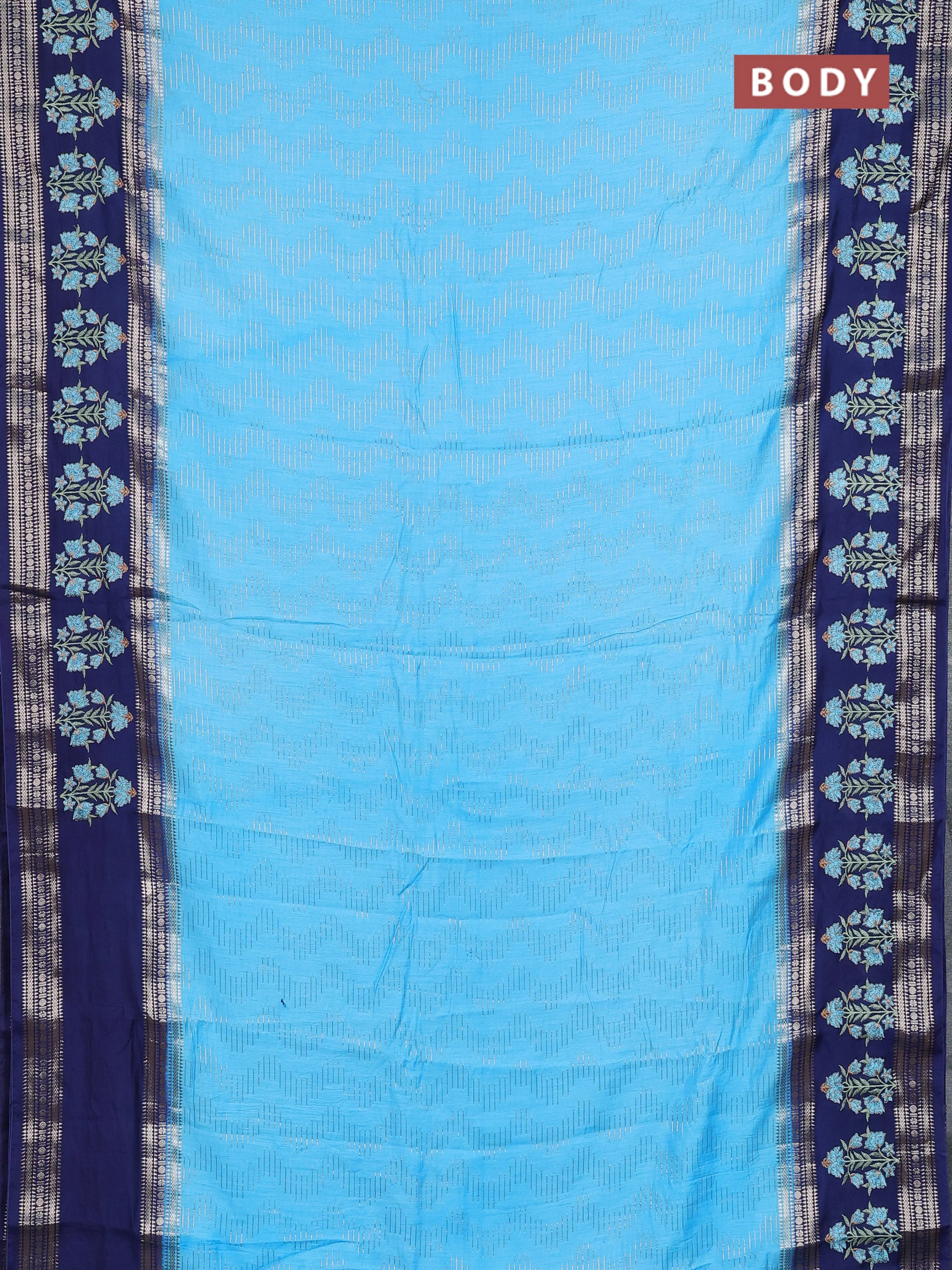 Semi chanderi saree light blue and blue with allover zari weaves and embroidery zari border - Image 2