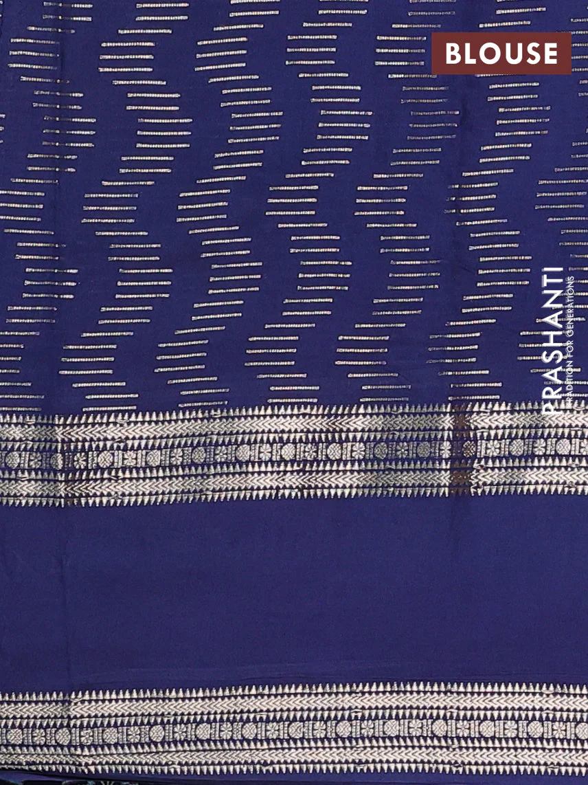 Semi chanderi saree light blue and blue with allover zari weaves and embroidery zari border - Image 4