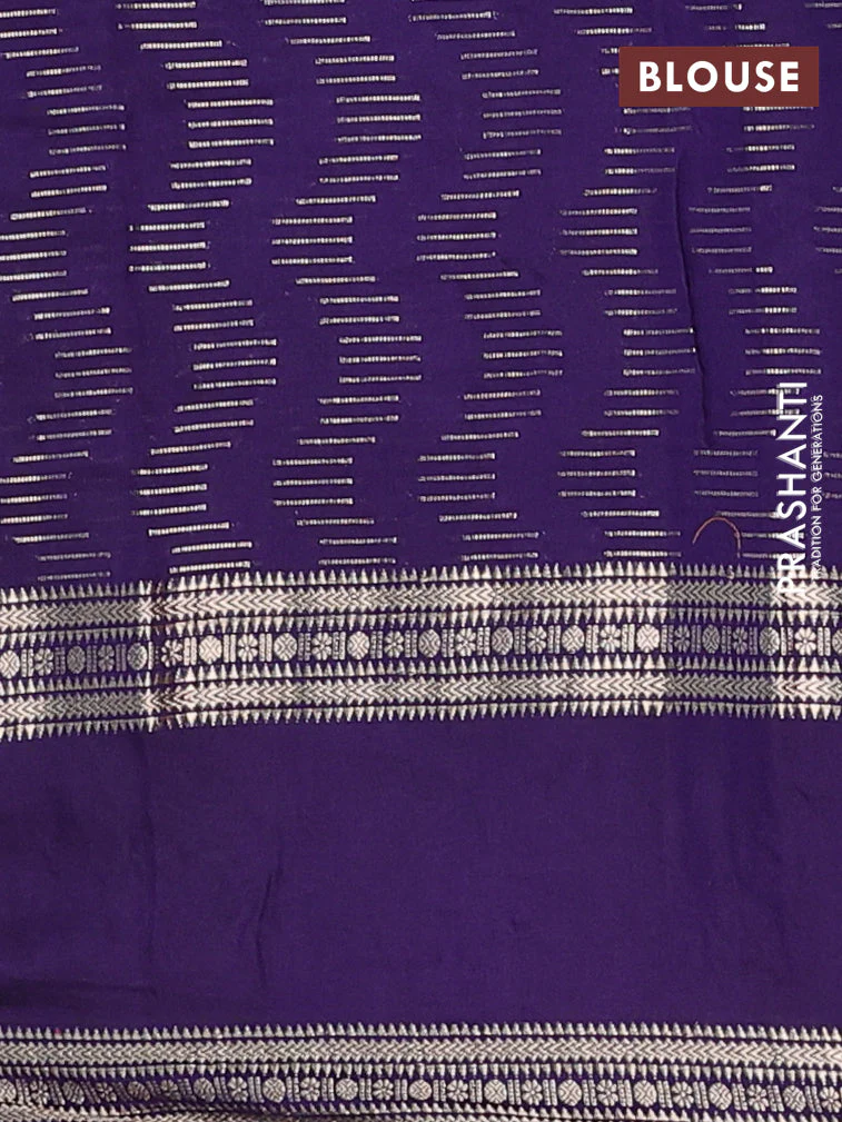 Semi chanderi saree light blue and violet with allover zari weaves and embroidery zari border - Image 4