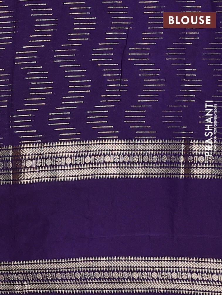 Semi chanderi saree light blue and violet with allover zari weaves and embroidery zari border - Image 4