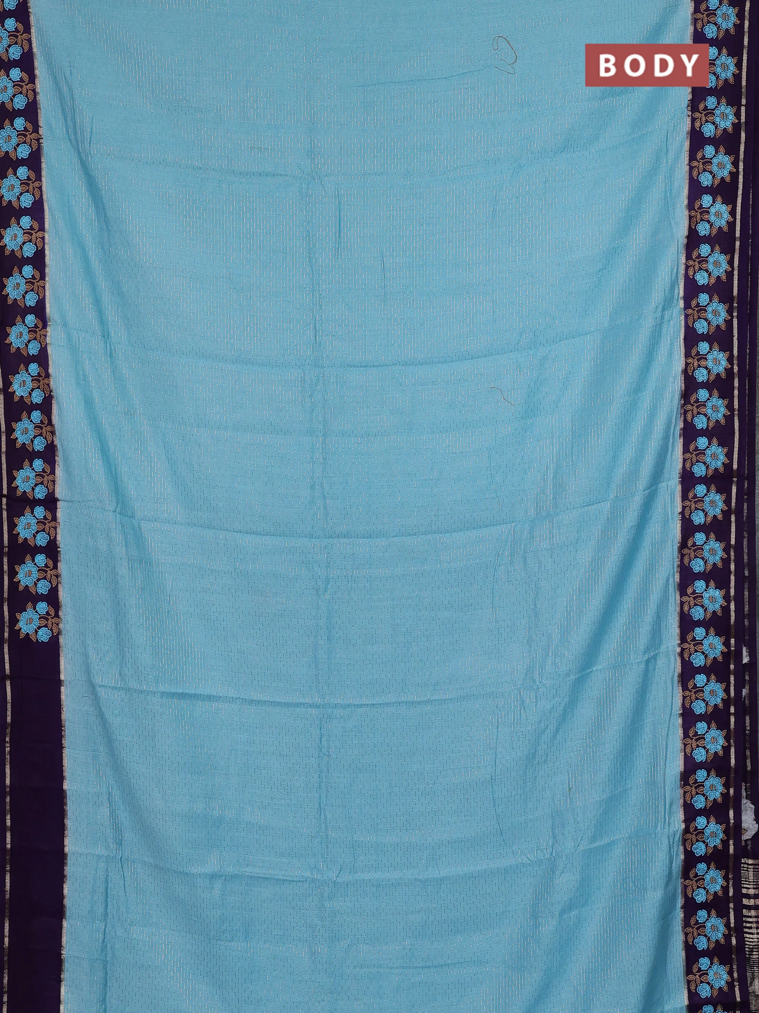 Semi chanderi saree light blue and violet with allover zari weaves and embroidery zari border - Image 2