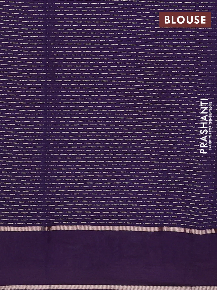 Semi chanderi saree light blue and violet with allover zari weaves and embroidery zari border - Image 4