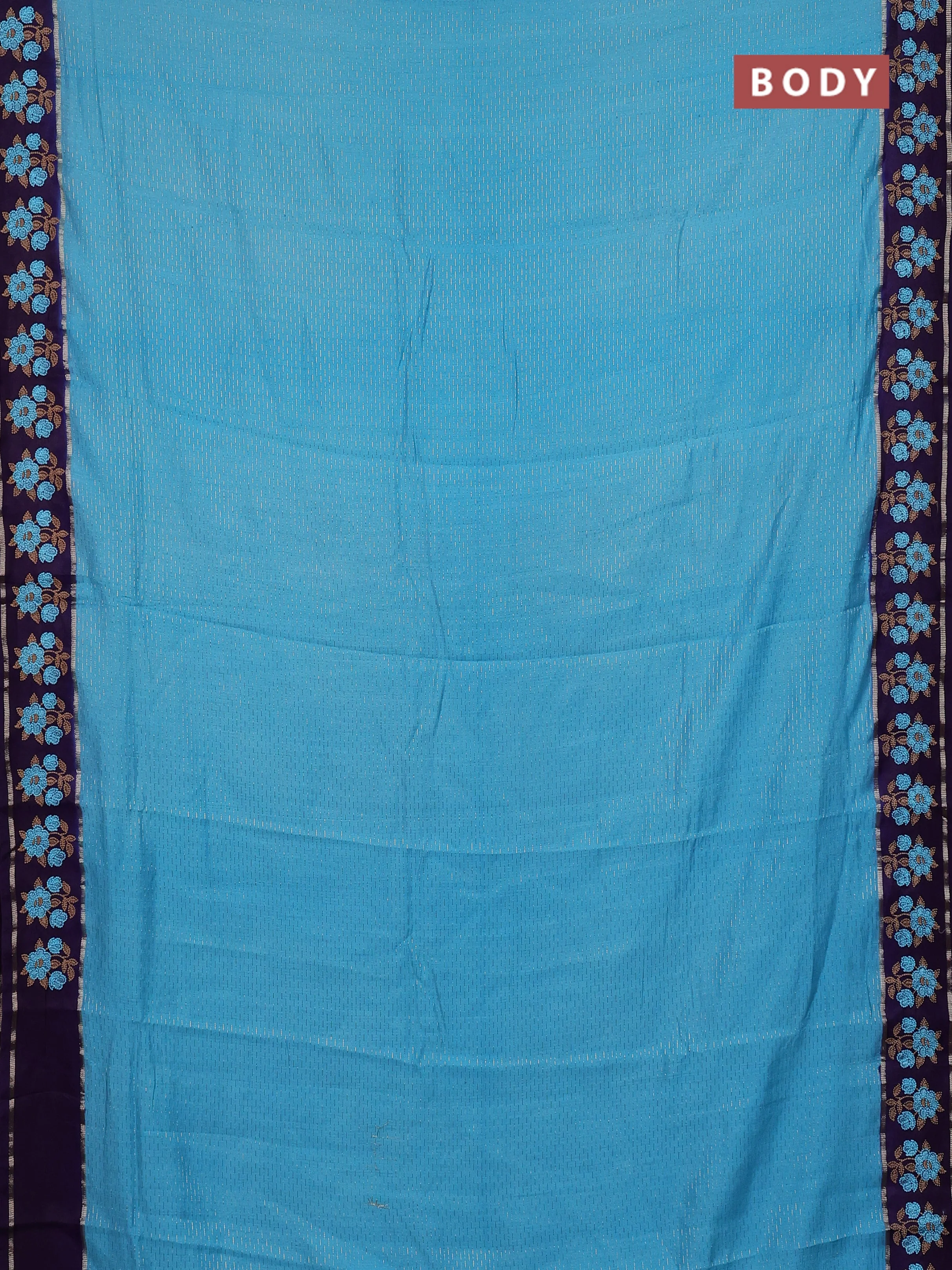 Semi chanderi saree light blue and violet with allover zari weaves and embroidery zari border - Image 2