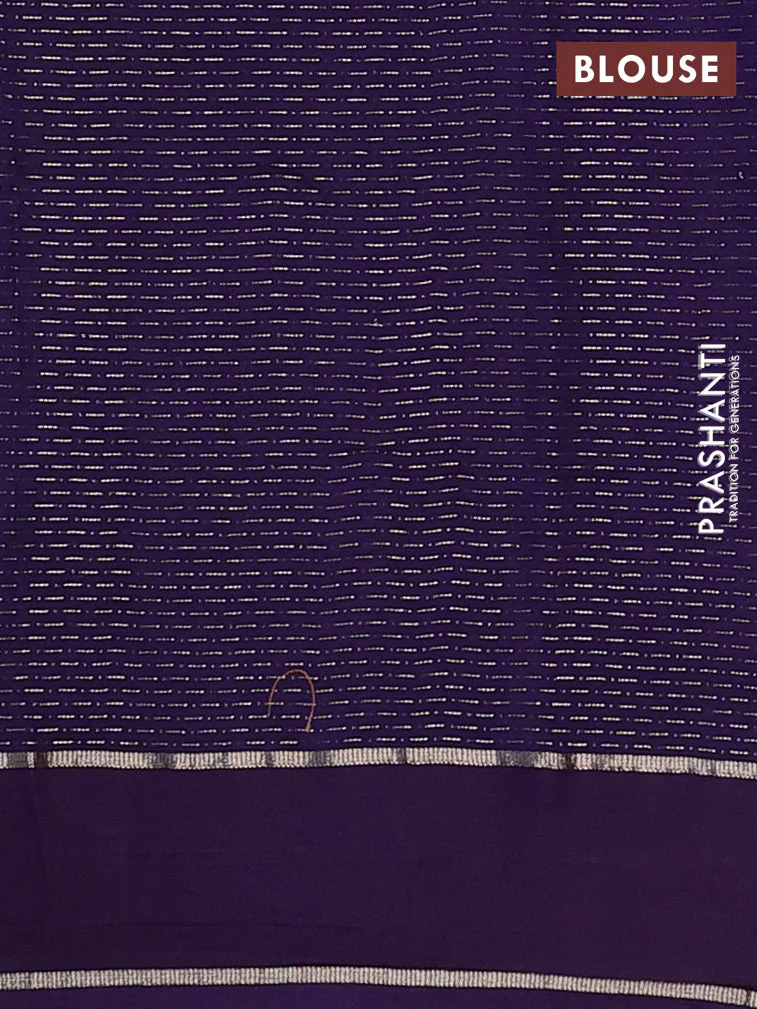 Semi chanderi saree light blue and violet with allover zari weaves and embroidery zari border - Image 4