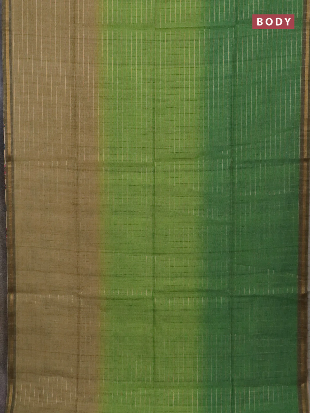 Semi chanderi saree light green and beige with allover zari woven checked pattern and kalamkari printed pallu - Image 2