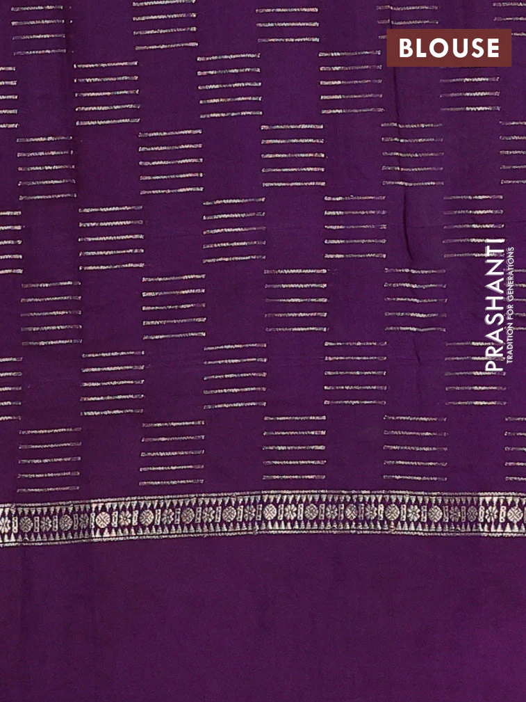 Semi chanderi saree light green and violet with allover zari weaves and embroidery border - Image 4