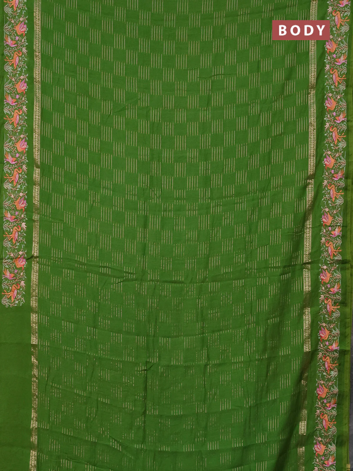Semi chanderi saree light green with allover zari weaves and embroidery border - Image 2