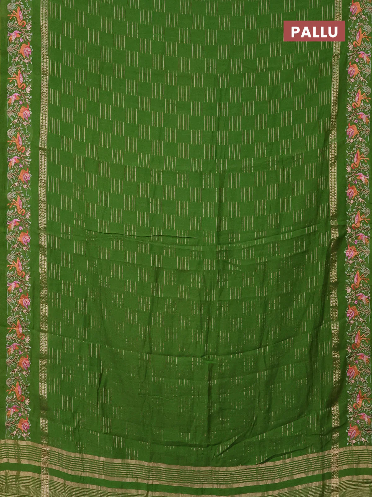 Semi chanderi saree light green with allover zari weaves and embroidery border - Image 3