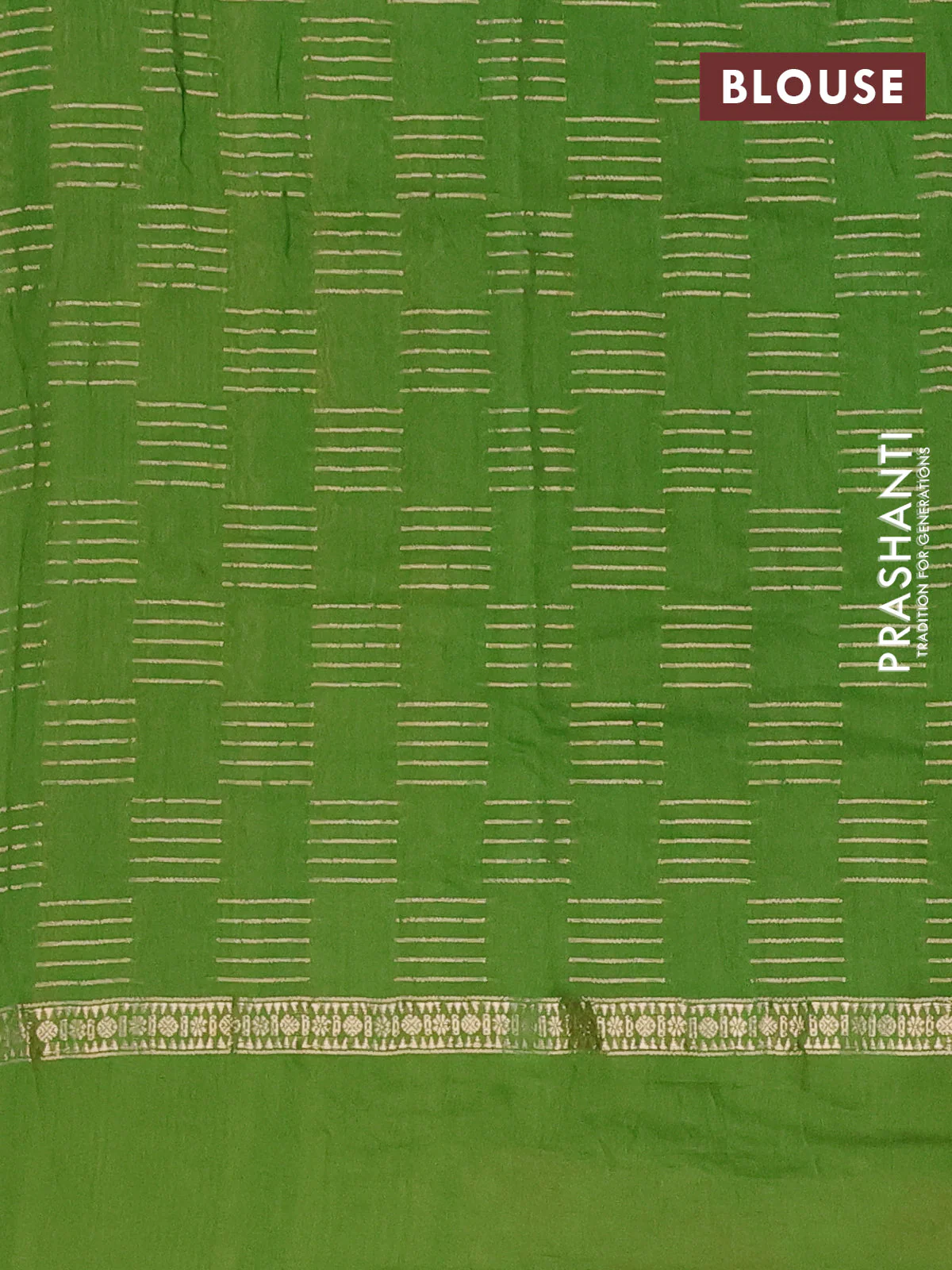 Semi chanderi saree light green with allover zari weaves and embroidery border - Image 4