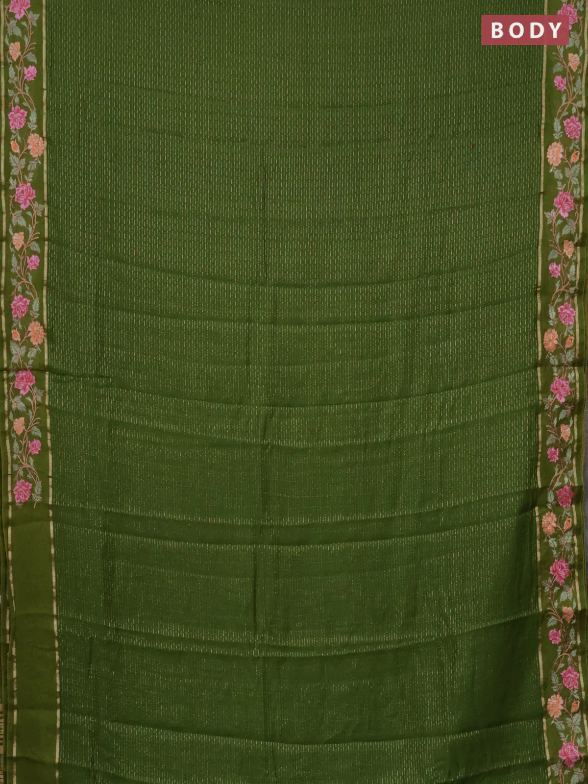 Semi chanderi saree light green with allover zari weaves and floral embroidery border - Image 2