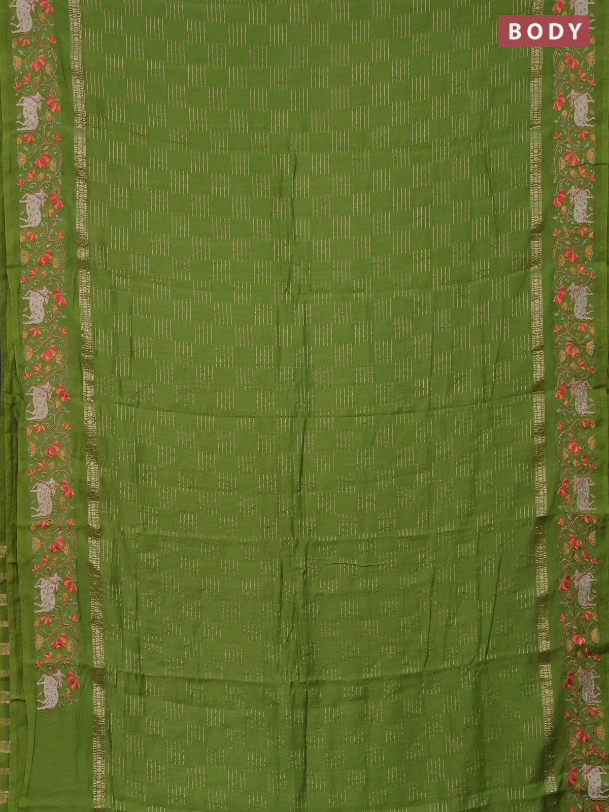 Semi chanderi saree light green with allover zari woven geometric weaves and pichwai embroidery border - Image 2