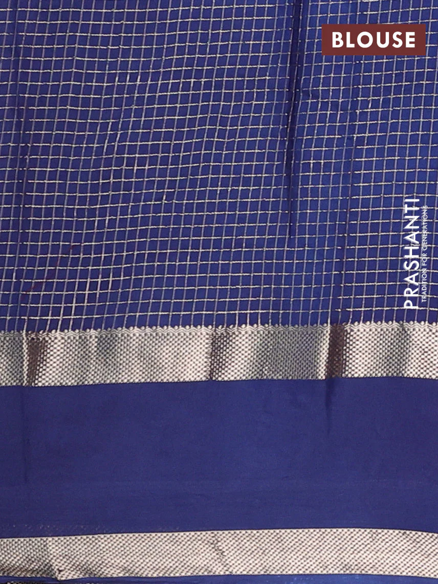 Semi chanderi saree light pink and navy blue with allover zari woven checked pattern and embroidery zari border - Image 4