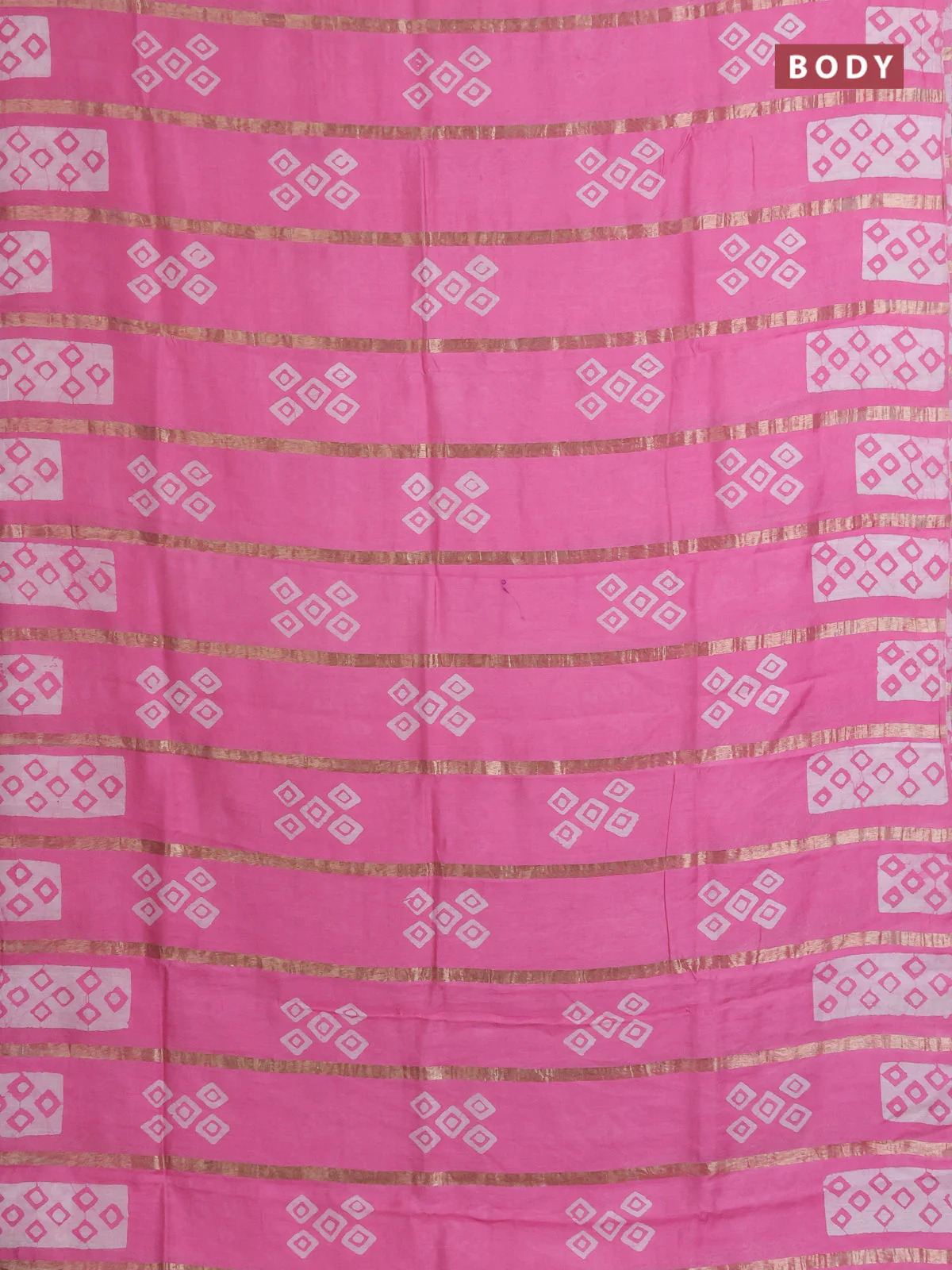 Semi chanderi saree light pink with allover zari strips & batik butta prints in borderless style - Image 2
