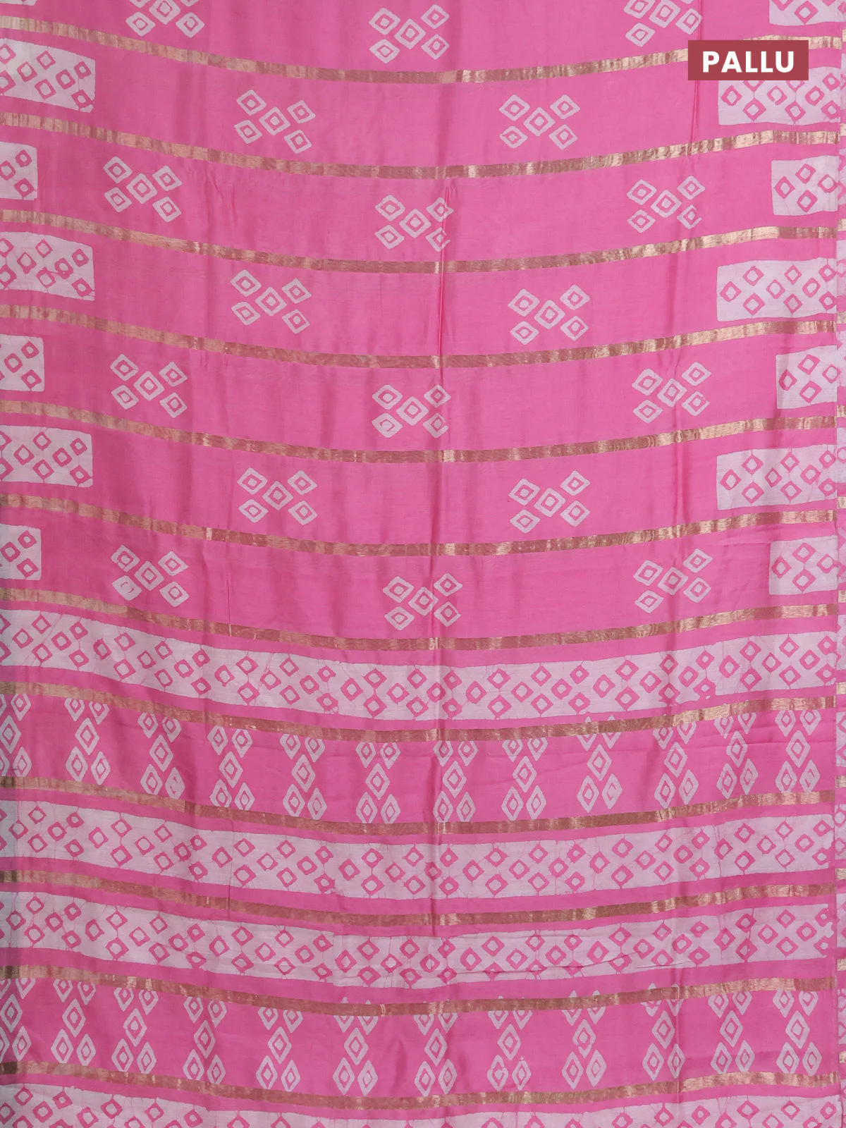 Semi chanderi saree light pink with allover zari strips & batik butta prints in borderless style - Image 3