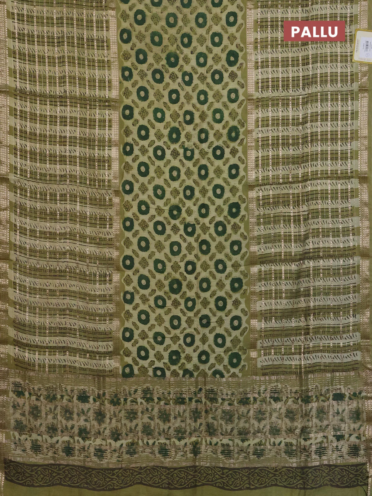 Semi chanderi saree lime green and green with allover ajrakh prints and long printed zari border - Image 3