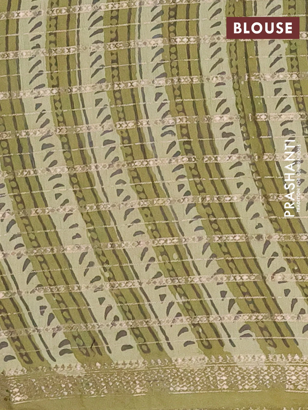 Semi chanderi saree lime green and green with allover ajrakh prints and long printed zari border - Image 4