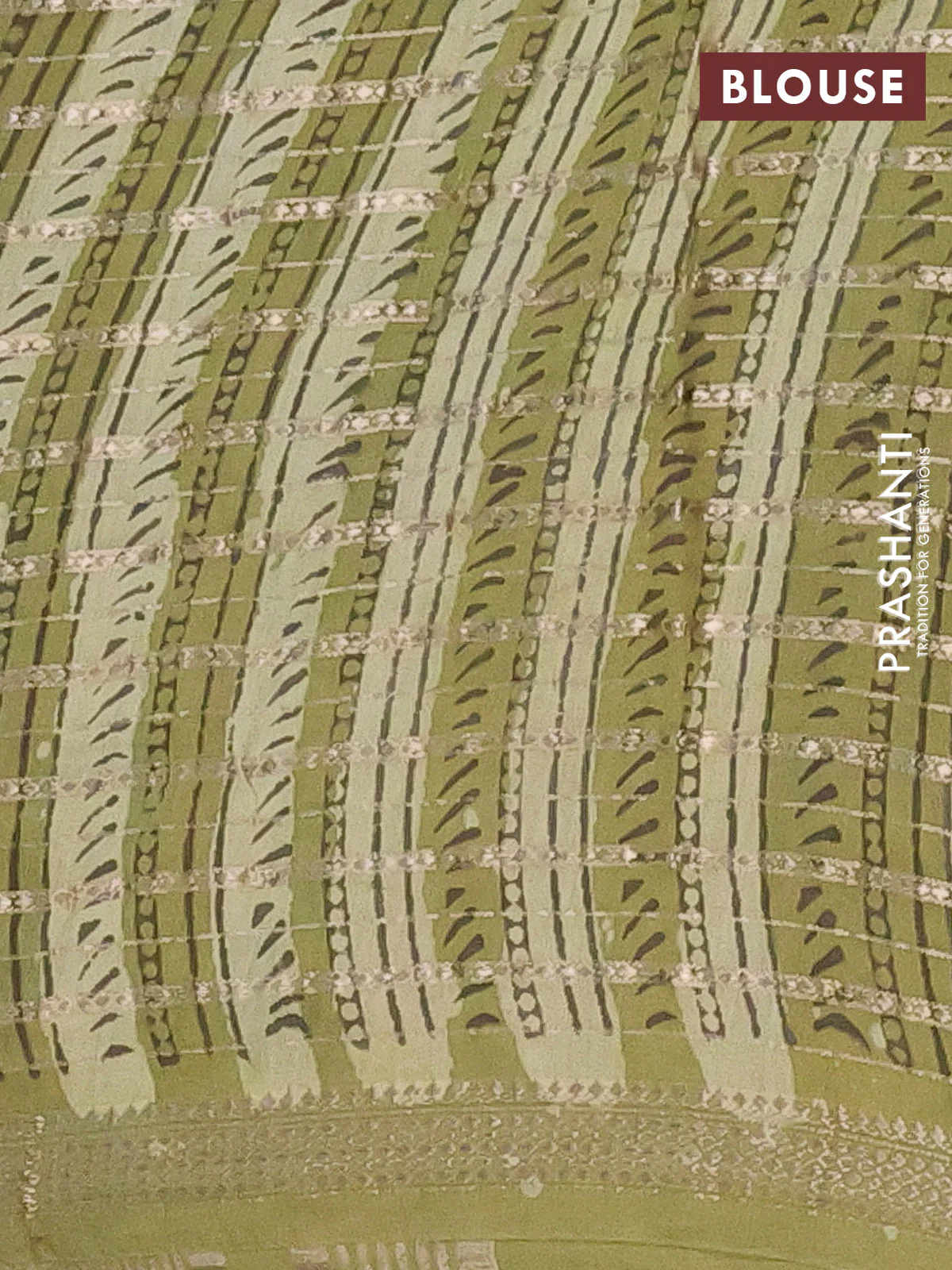 Semi chanderi saree lime green and pastel green with allover ajrakh prints and long printed zari border - Image 4