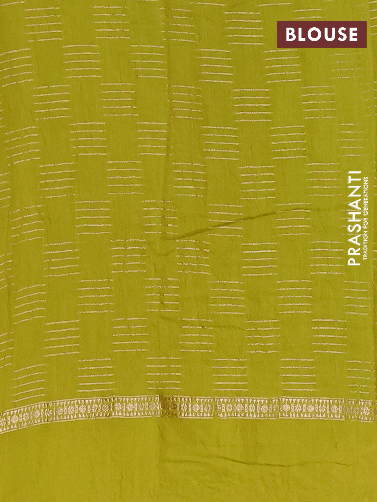 Semi chanderi saree lime green with allover zari weaves and embroidery border - Image 4