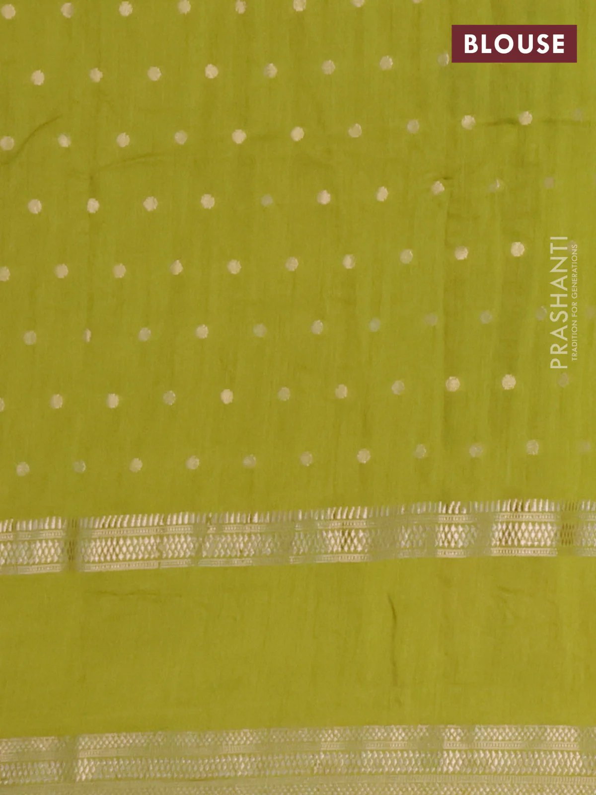 Semi chanderi saree lime green with allover zari woven buttas and floral embroidery border - Image 4