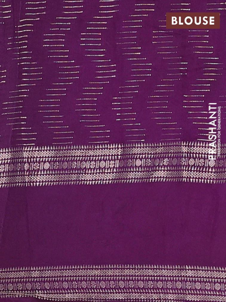 Semi chanderi saree lime yellow and purple with allover zari weaves and embroidery zari border - Image 4