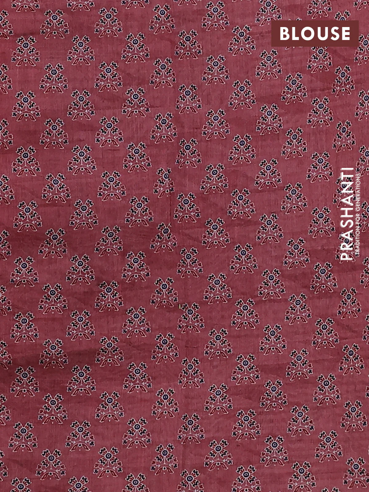 Semi chanderi saree maroon with allover ajrakh prints and embroidery pallu - Image 3