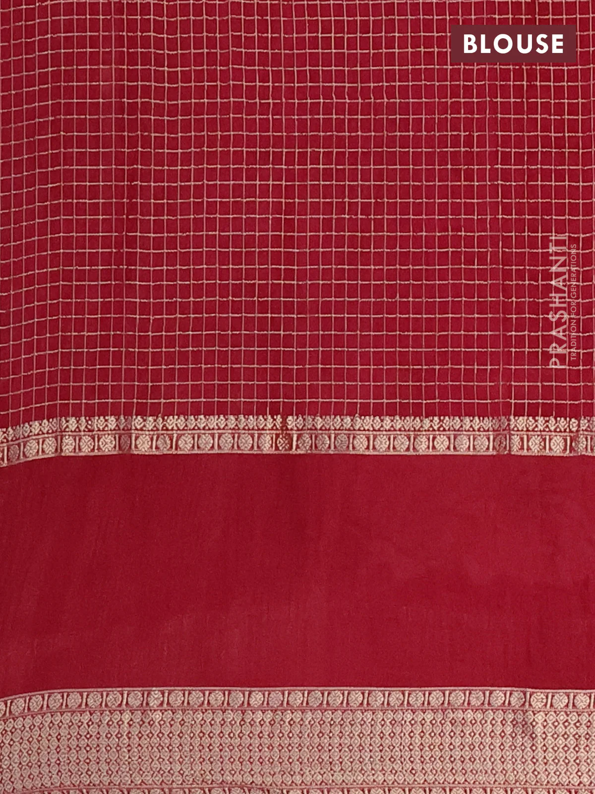 Semi chanderi saree maroon with allover zari checked pattern and floral embroidery border - Image 4