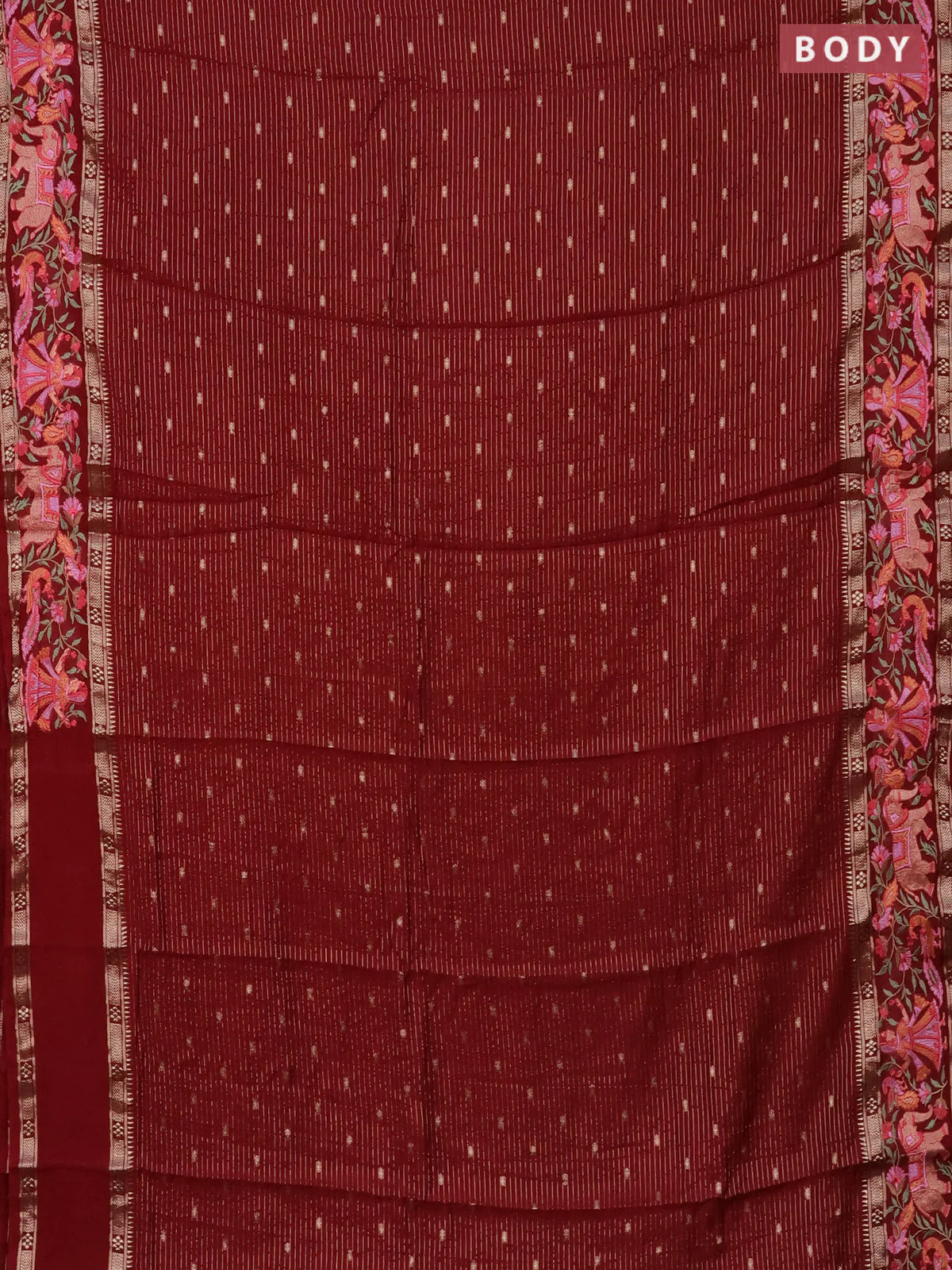 Semi chanderi saree maroon with allover zari weaves & buttas and embroidery border - Image 2