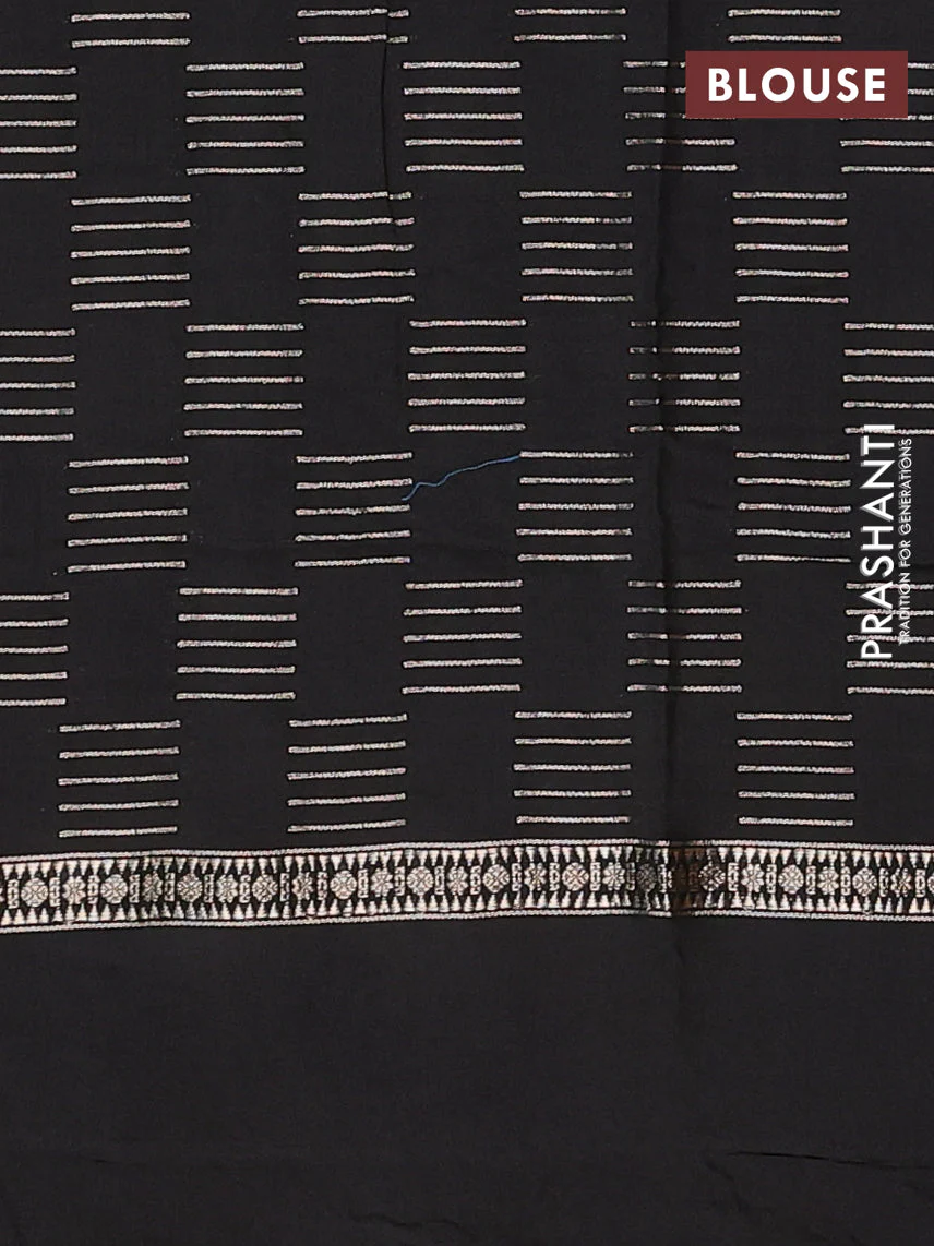 Semi chanderi saree mauve pink and black with allover zari weaves and embroidery border - Image 4