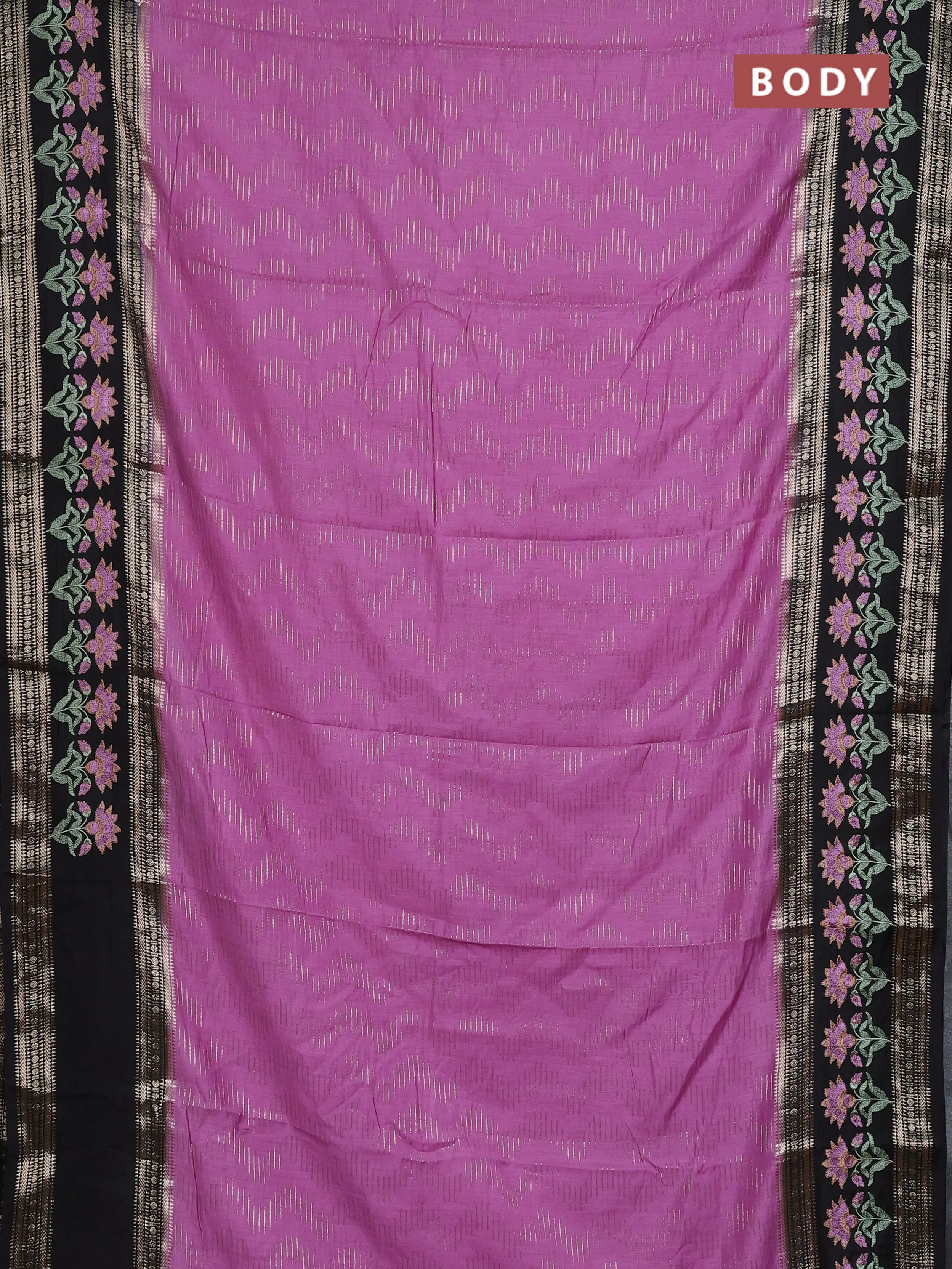 Semi chanderi saree mild lavender and black with allover zari weaves and embroidery zari border - Image 2