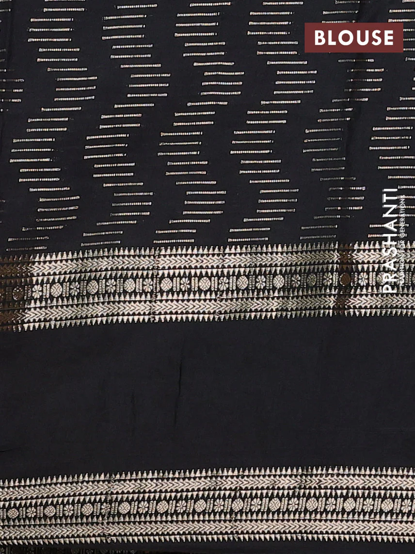Semi chanderi saree mild lavender and black with allover zari weaves and embroidery zari border - Image 4