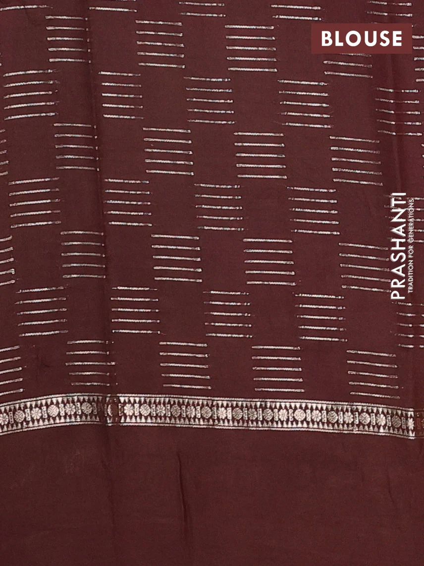 Semi chanderi saree mild lavender and deep maroon with allover zari weaves and embroidery border - Image 4