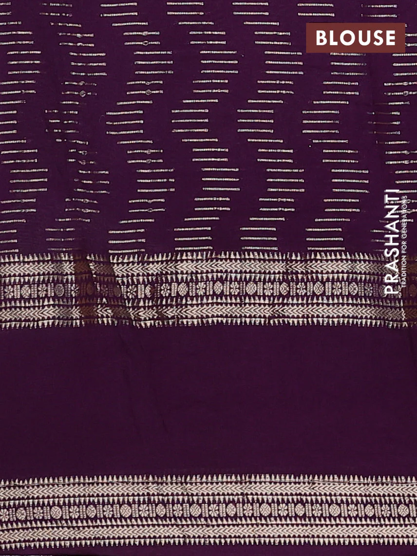 Semi chanderi saree off white and purple with allover zari weaves and embroidery zari border - Image 4