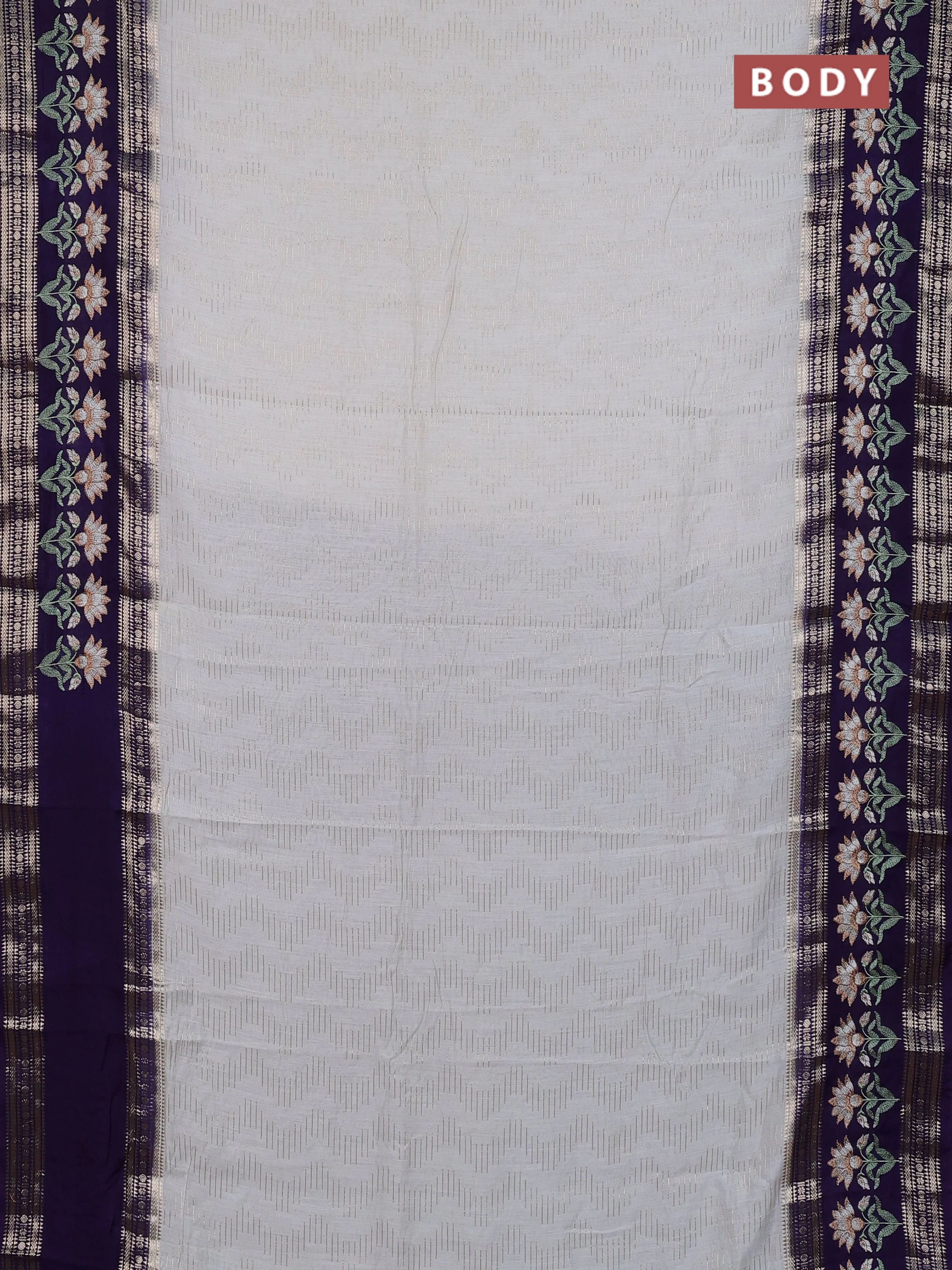 Semi chanderi saree off white and violet with allover zari weaves and embroidery zari border - Image 2